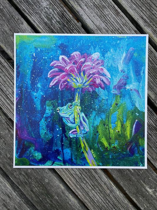 Ribbit in the Rain Paper Print